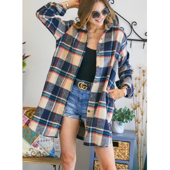 Long Flannel Plaid Shirt - Picture 2 of 7